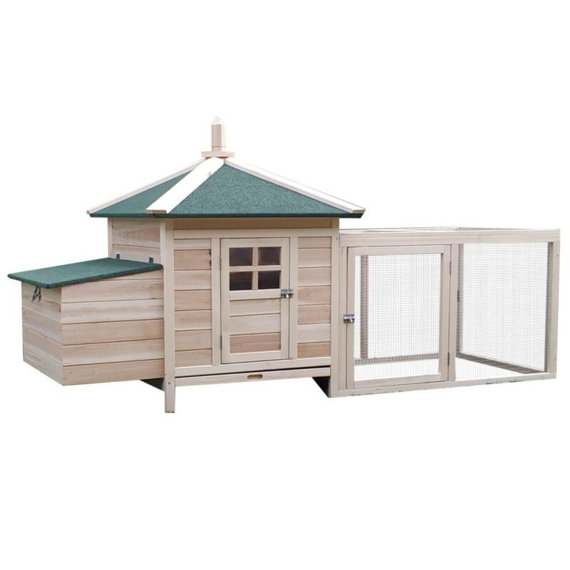 Rymlig Pine Wood Bantam Chicken Coop med Run och Nesting Box 196x76cm