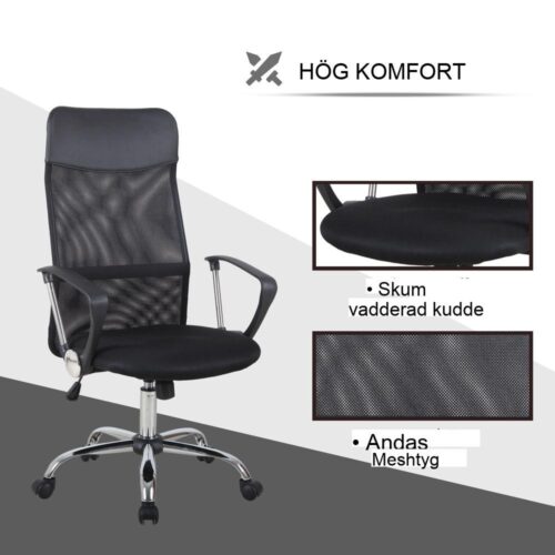 Ergonomisk Mesh Kontorsstol Höjdjusterbar med Rocker Funktion Svart