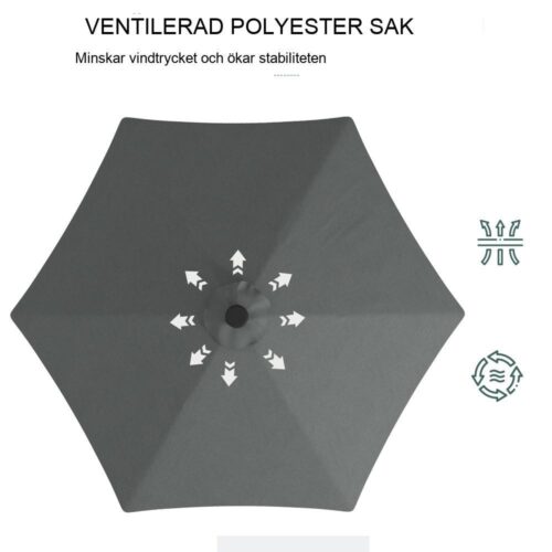 Solar Cantilever paraply med LED-ljus, 290 cm diameter, mörkgrå, UV-skydd