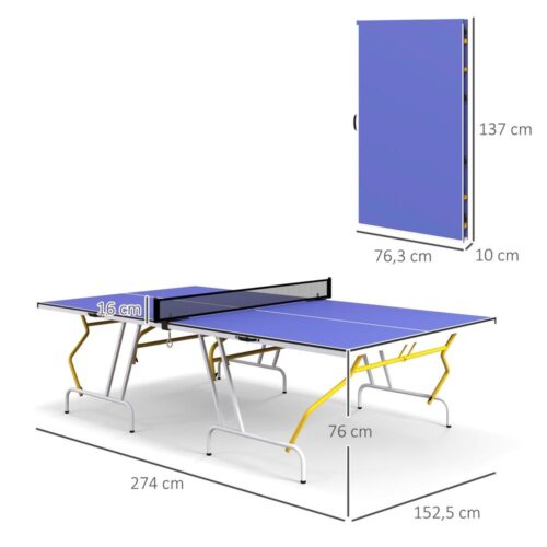 Vikbart bordtennisset med racketar och bollar, blått för inomhus/utomhus