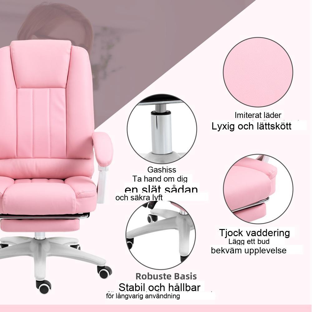 Ergonomisk kontorsstol med liggfunktion och fotstöd – Rosa