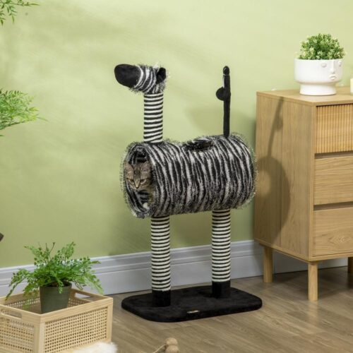 Zebra Design Cat Tree med skrapstolpar och tunnel, 93 cm hög