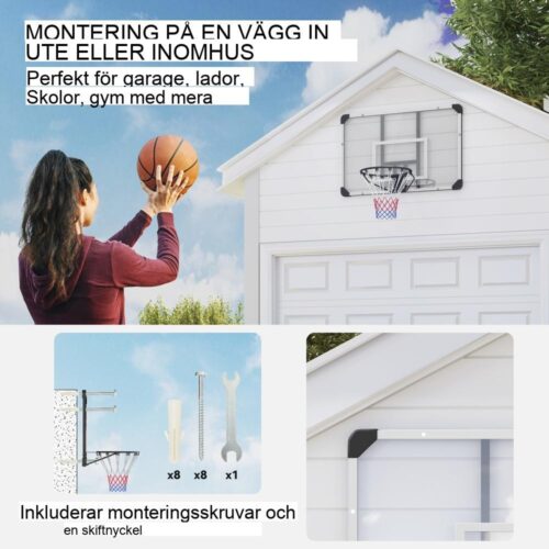 Justerbar höjd Väggmonterad basketbåge – Stålram, inomhus/utomhusbruk