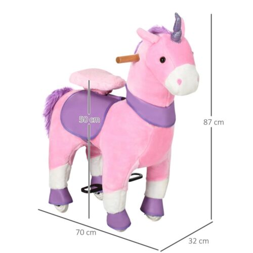 Rosa Unicorn Ridhäst, gunghäst med pedaler för barn från 3 år och uppåt