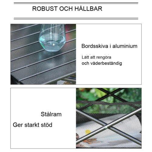 Hopfällbart campingbord med förvaringsväska, aluminium, bärbart, svart 70x70cm