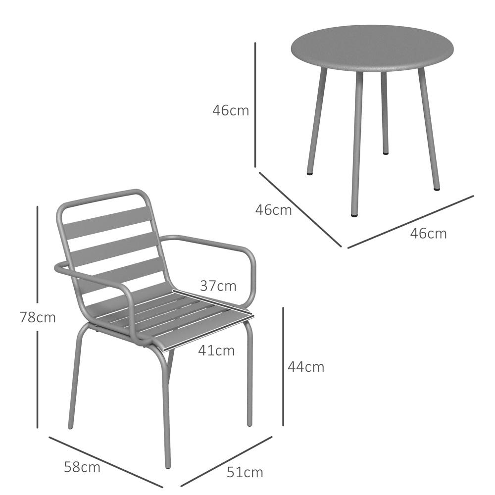 Ljusgrå 3-delad bistroset med stapelbara stolar och soffbord för balkong eller uteplats