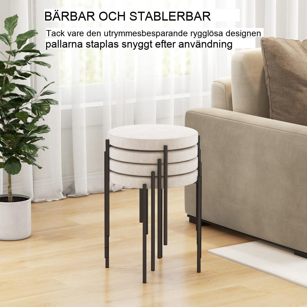 Sammetsmatstolar Set med 4 – Stapelbara köksstolar med vadderade säten