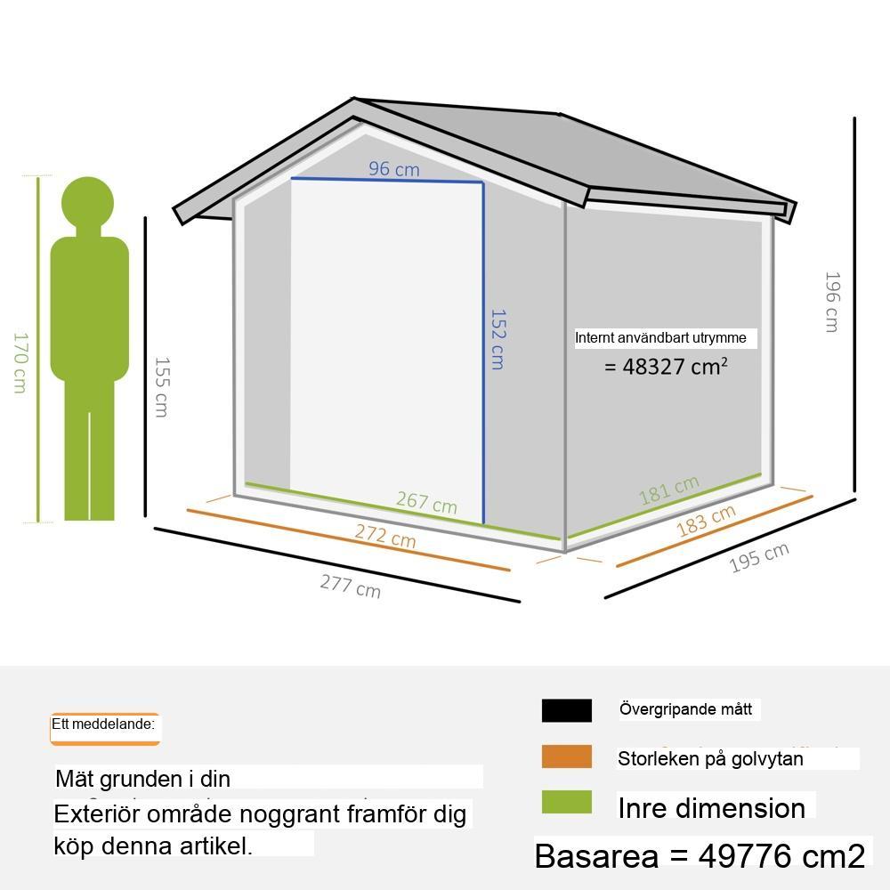 Robust redskapsskjul i metall med foundation, väderbeständig och ventilerad