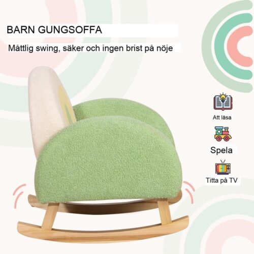 Mysig eucalyptus gungstol för barn, konst lammskinn, grön