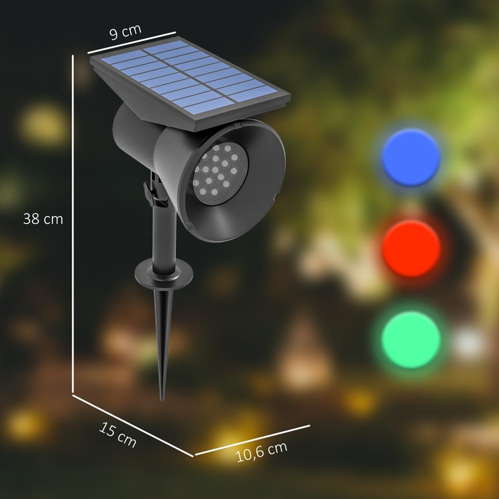 Solar trädgårdslampor, 2 färglägen, vattentät, svart, golv- och väggmonteringsset om 2