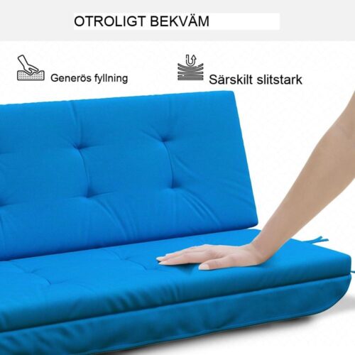 Blue Hollywood Swing Cushion Set, vattentät och bekväm för uteservering 170cm