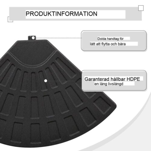Heavy Duty 4-delade parasollvikter, svart, korsbaskompatibel, sand- eller vattenfylld