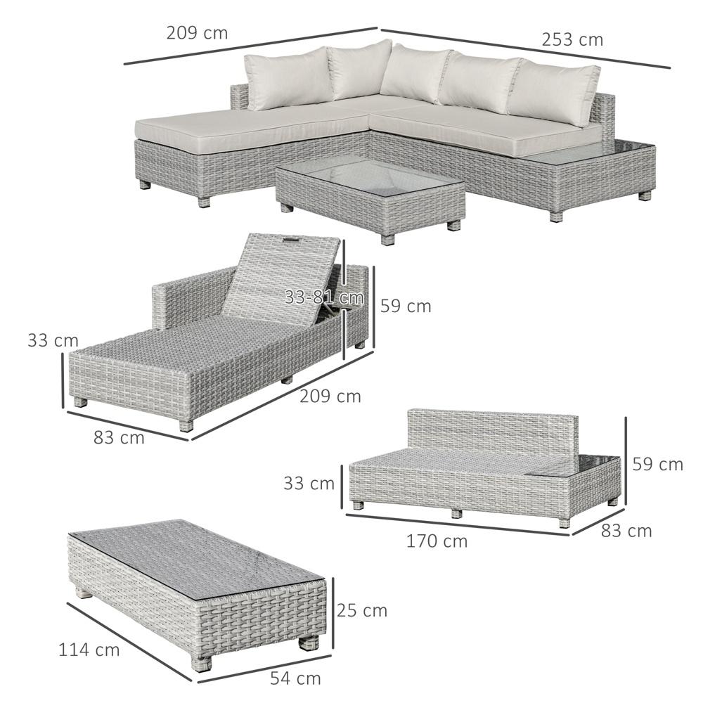 Gråbeige polyrotting utemöbler set – 3-delad sittgrupp med kuddar och sidobord