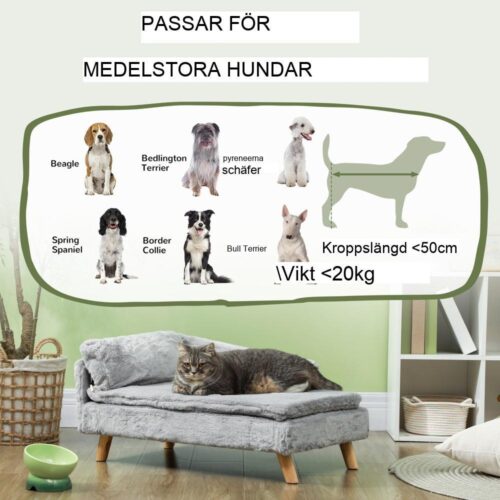 Soft Plush Dog Bäddsoffa – Avtagbart tvättbart överdrag, medelstora hundar upp till 20 kg