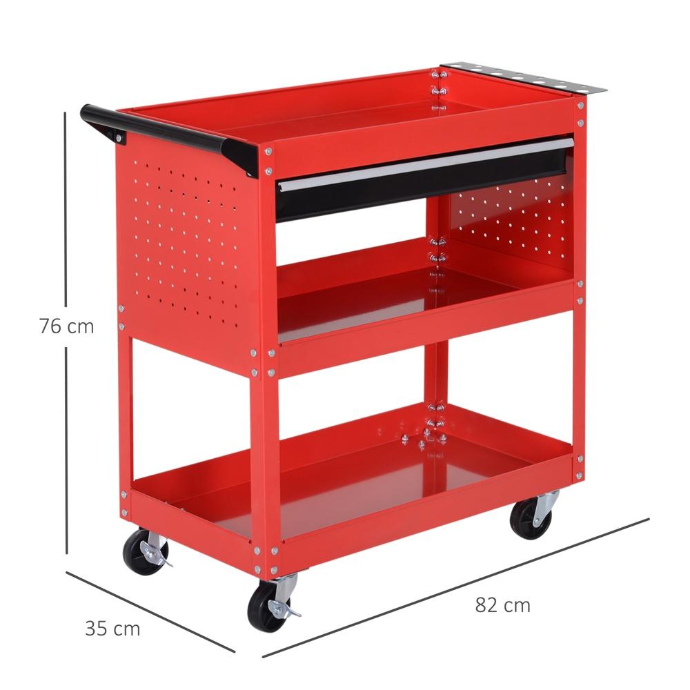 Red Steel Tool Trolley med låda, 60 kg kapacitet, garageförvaring