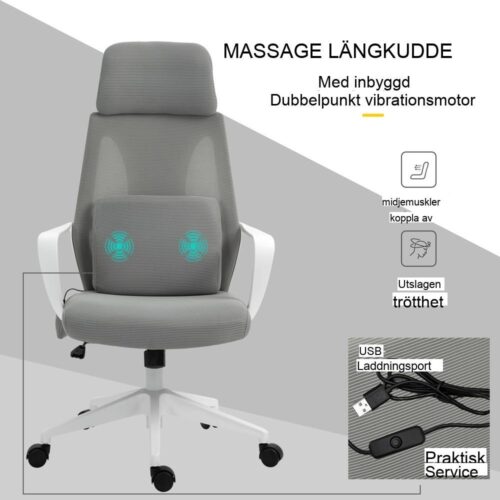 Ergonomisk kontorsstol med massage, höjdjusterbar, blå