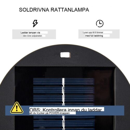 Soldriven trädgårdslampa i rotting, automatisk LED, svart, utomhusdekor