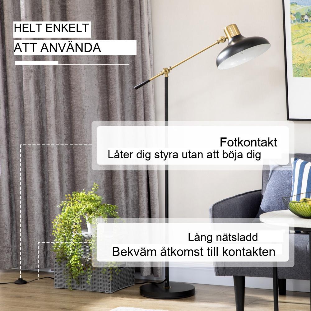 Justerbar båggolvlampa, 40W vridbar läslampa för vardagsrum, svart