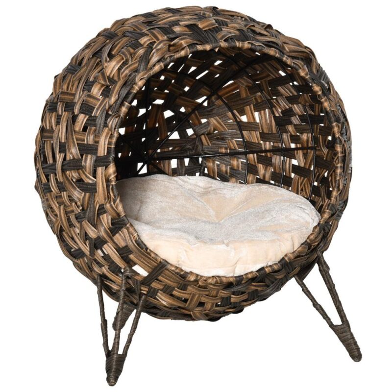 Rattan Cat Bed – Mysig kudde och upphöjda fötter Design 52cm