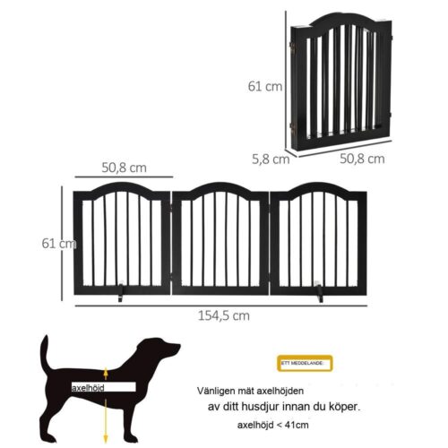 3-delad hundspärrport, stabil och hopfällbar för inomhussäkerhet (154,5×29,5×61 cm)