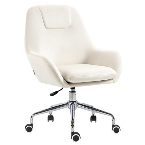 Cream Velvet Kontorsstol Swivel Justerbar höjd Ergonomisk för hem och spel