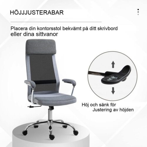 Ergonomisk kontorsstol i mesh, höjdjusterbar, nackstöd, Nordic Style Ljusgrå Svart