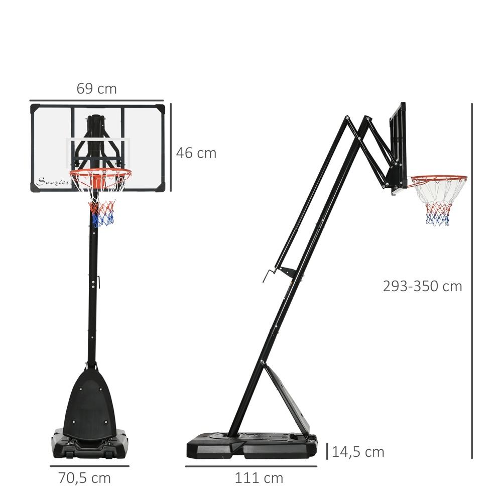 Justerbart basketställ med rullbar ryggbräda – 2,93 m till 2,36 m