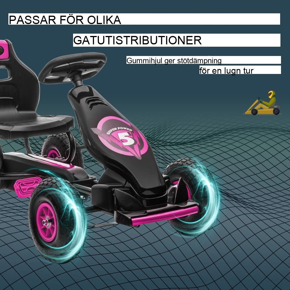 Rosa pedal gokart med justerbar sits för barn i åldrarna 5-12