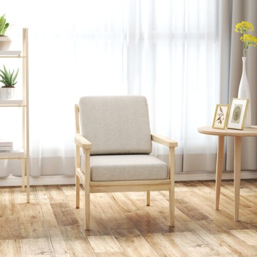 Fåtölj i beige linnelook med avtagbara kuddar, modern loungestol