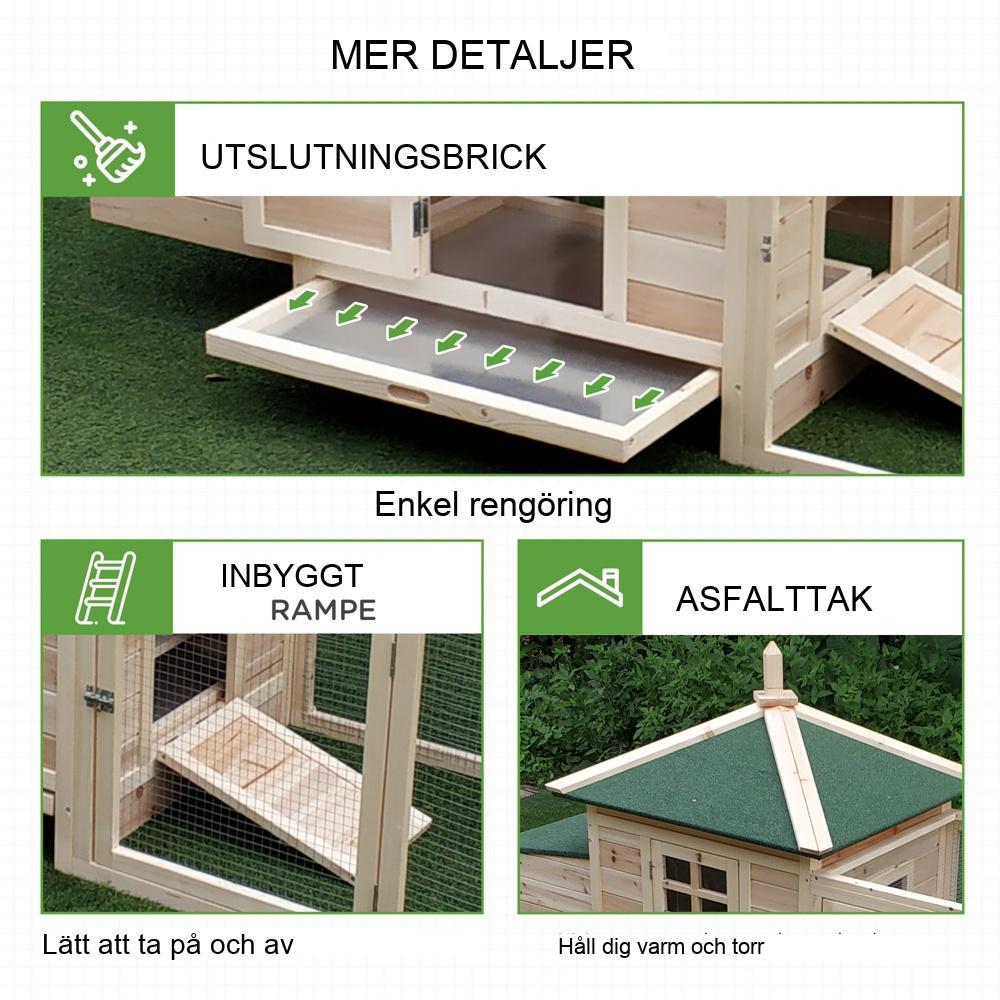 Rymlig Pine Wood Bantam Chicken Coop med Run och Nesting Box 196x76cm