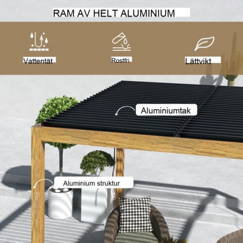 Justerbar aluminiumpergola, UV-skydd, 3x3m altantak för trädgård och balkong