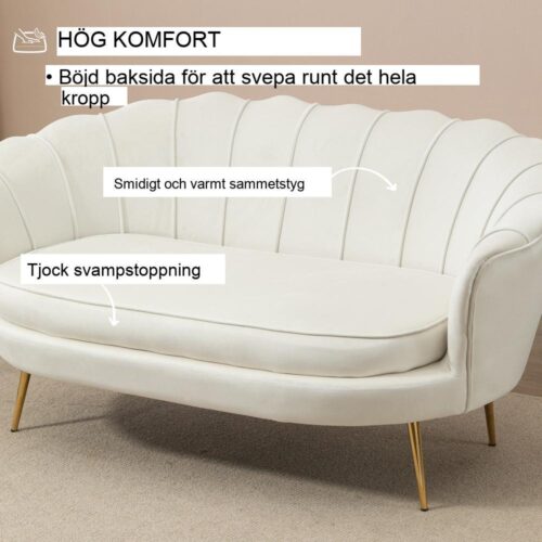 Cream Velvet 2-sits soffa – retrostil, bekväma sittplatser