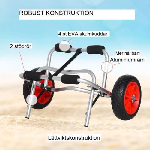 Kraftig kanotvagn i aluminium med PU-hjul – 75 kg kapacitet