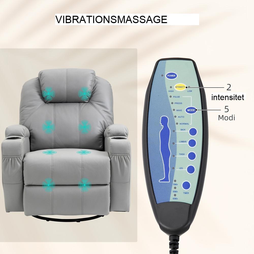 Massagestol vilstol med 8 vibrationspunkter, 5 lägen och justerbar lutning