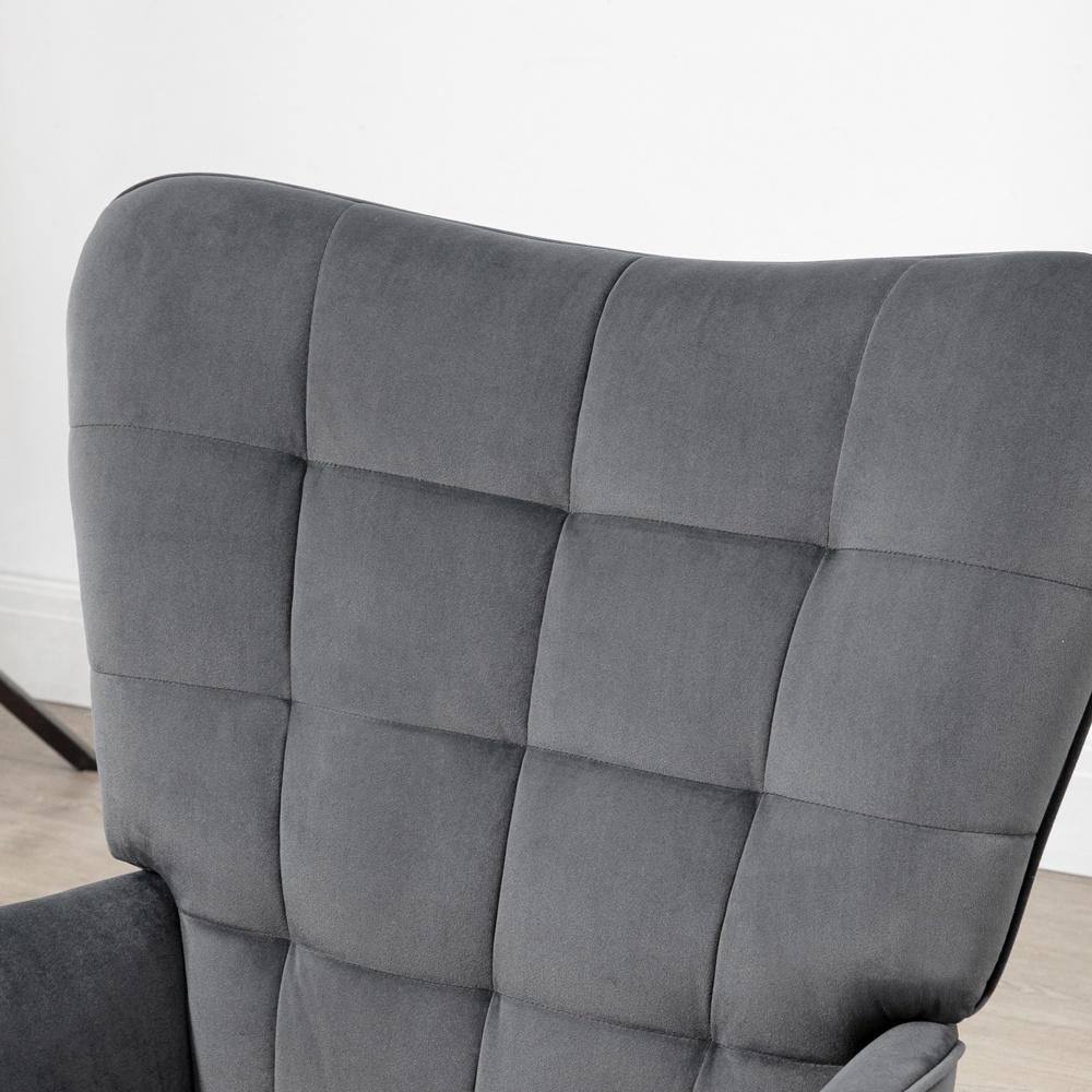 Dark Grey Velvet Wing Chair and Pall Set – Bekväm loungestol med fotstöd