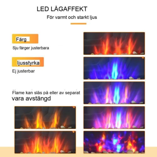 Elektrisk öppen spis med LED Flameffekt, Fjärrkontroll, Väggmontering, Svart