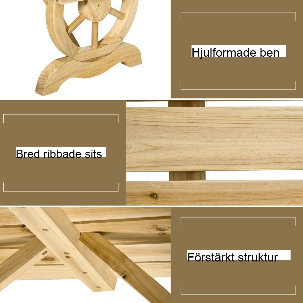 Rustik gran trä Trädgårdsbänk Vagnhjul Design Väderbeständig uteservering