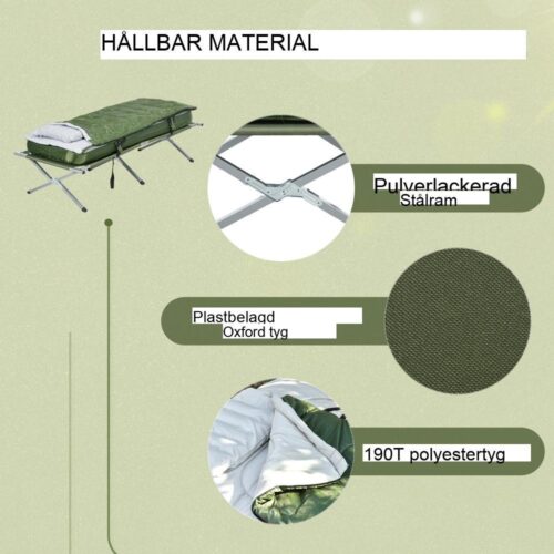 Campingsäng Combo: hopfällbar spjälsäng, madrass, sovsäck och kudde (upp till 120 kg)