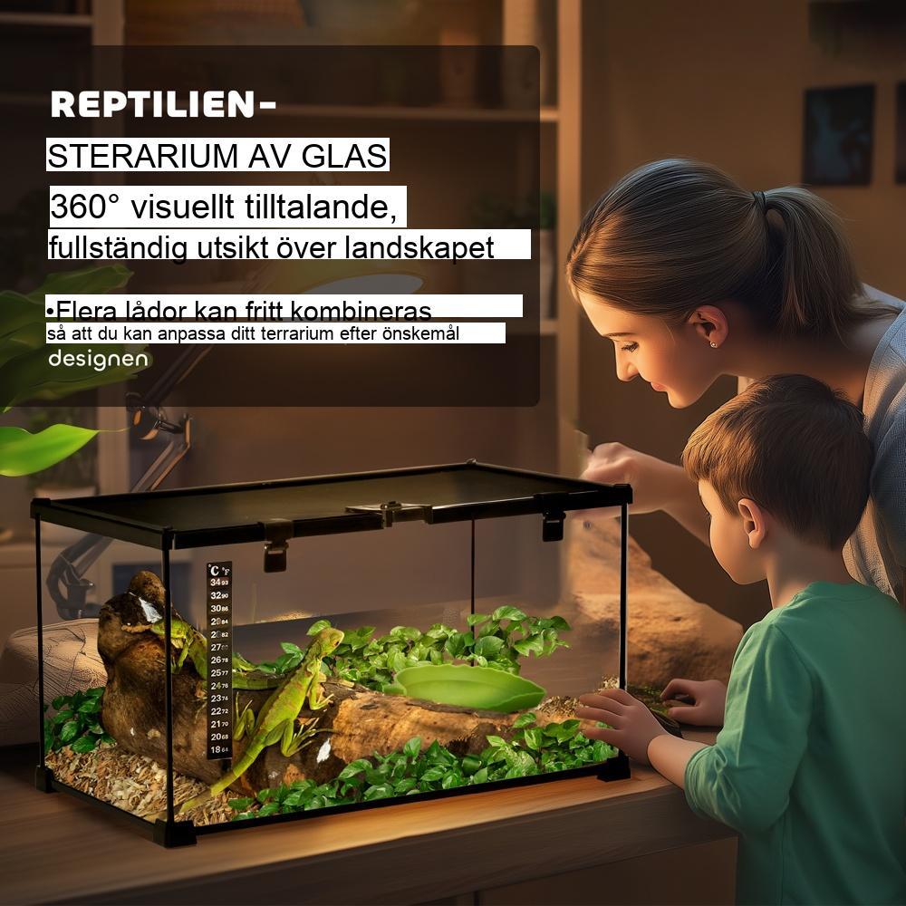 Flysäkert reptilterrarium med termometer – 50x30x25cm