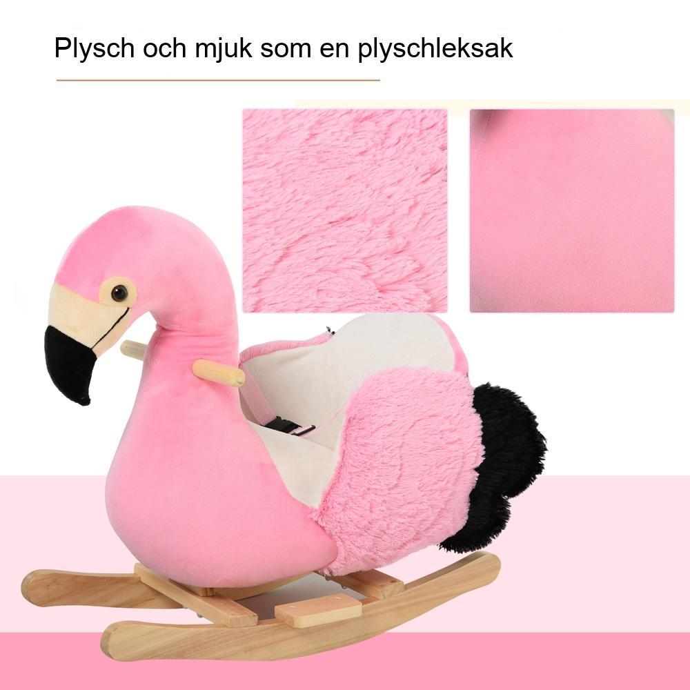 Rosa Flamingo gunghästleksak för småbarn med säkerhetsbälte och handtag