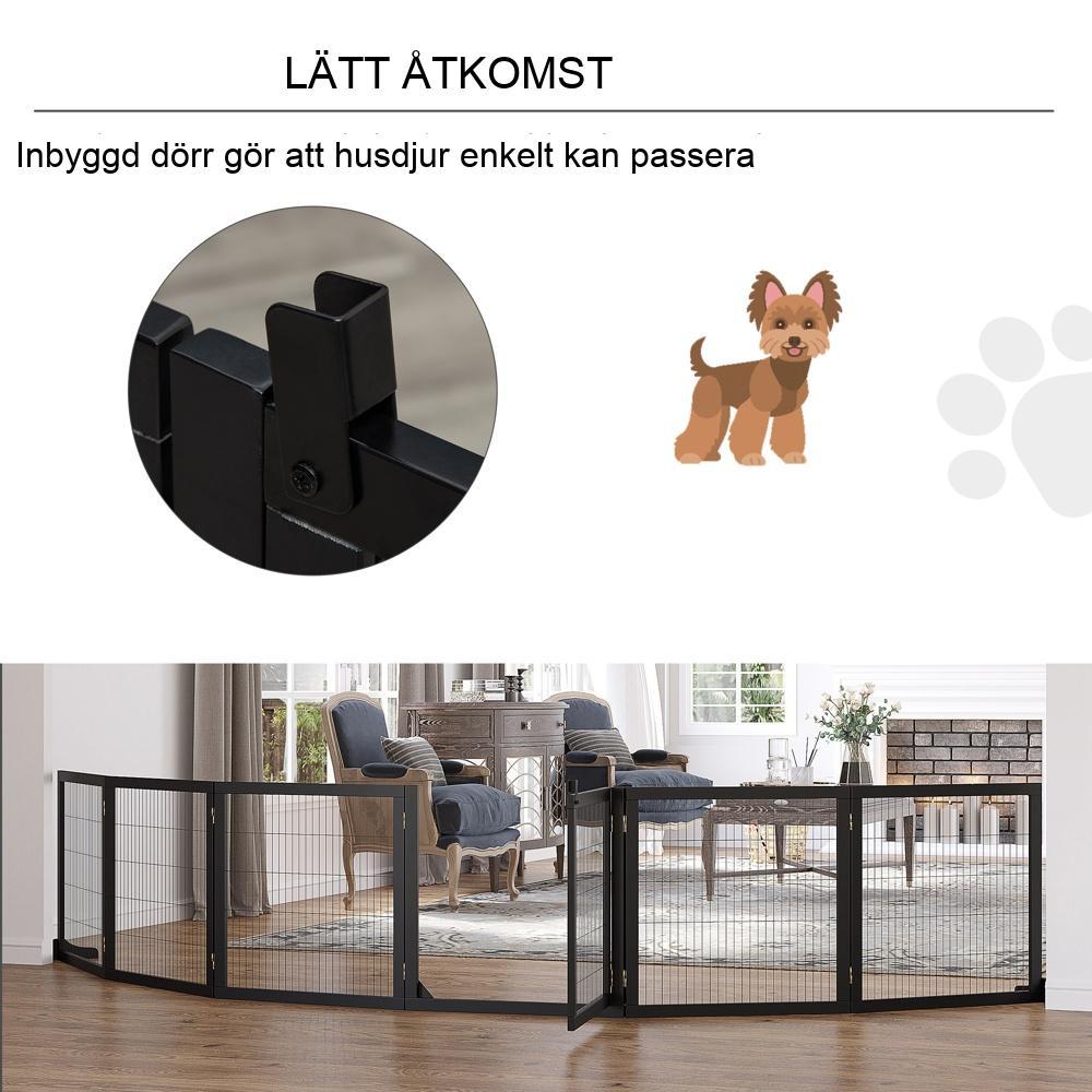 Snygg Pine Wood Pet Safety Gate, hopfällbar hundbarriär, 432x36x70cm