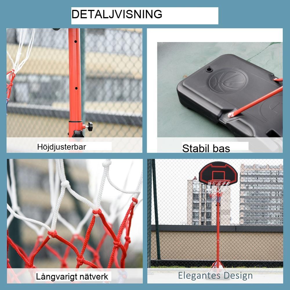 Höjdjusterbar basketbåge med stativ och hjul 194-249cm