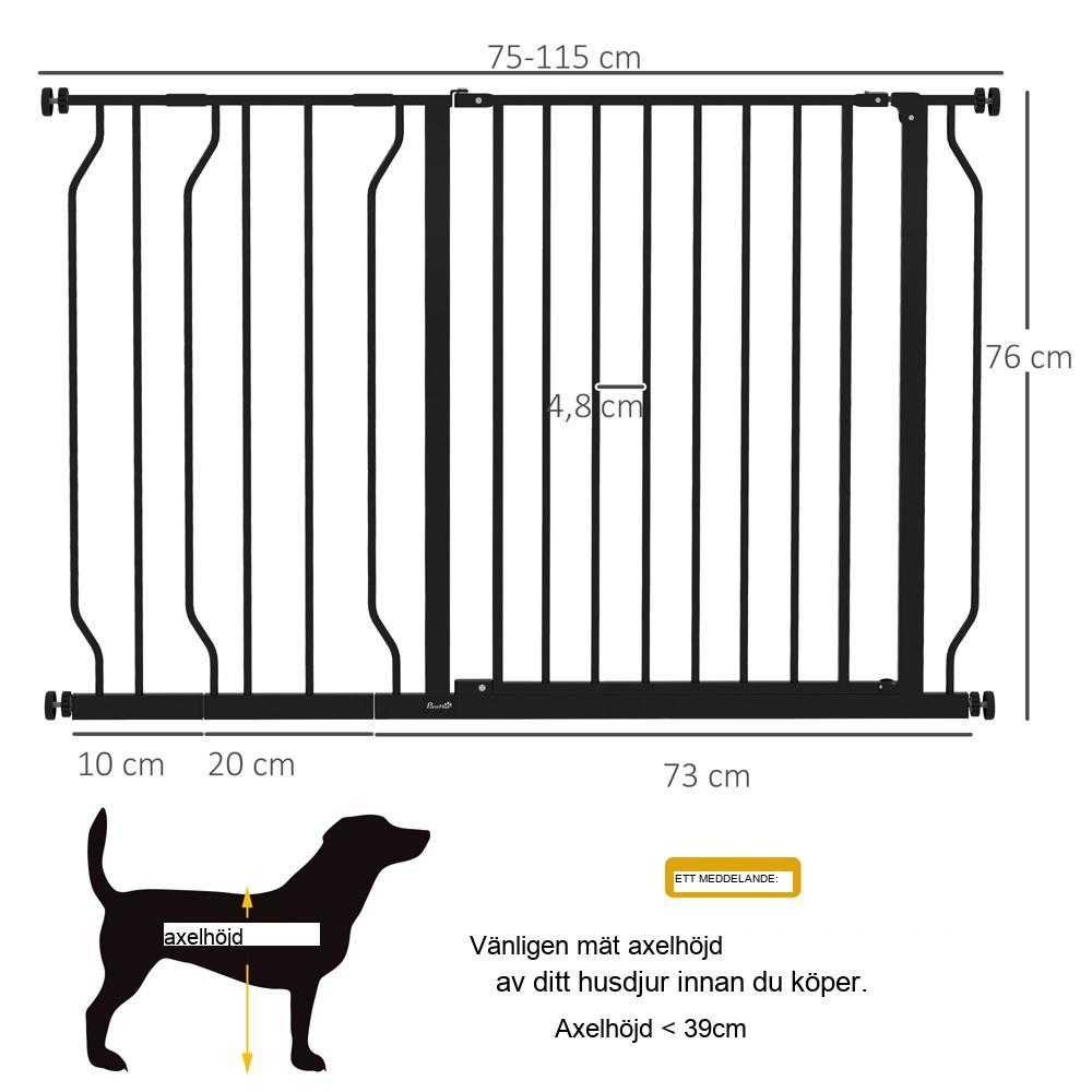 Justerbar säkerhetsgrind för hundar och bebisar – Svart 75-115cm, ingen borrning