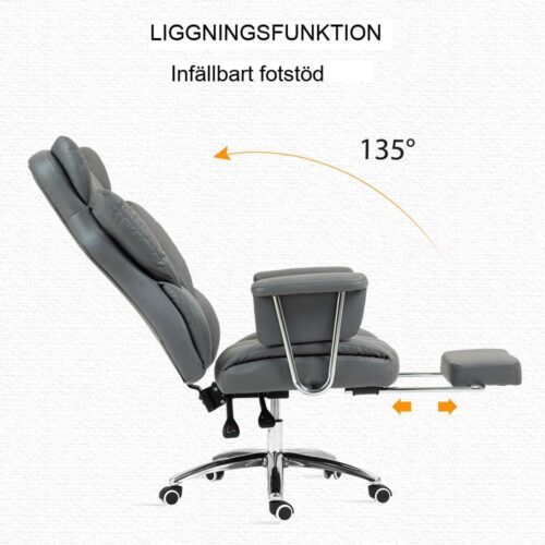 Ergonomisk fällbar kontorsstol, höjdjusterbar med fotstöd och vadderad sits