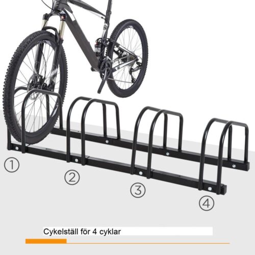 Slitstarkt cykelställ i stål för 4 cyklar – väderbeständigt, kan monteras på vägg och golv