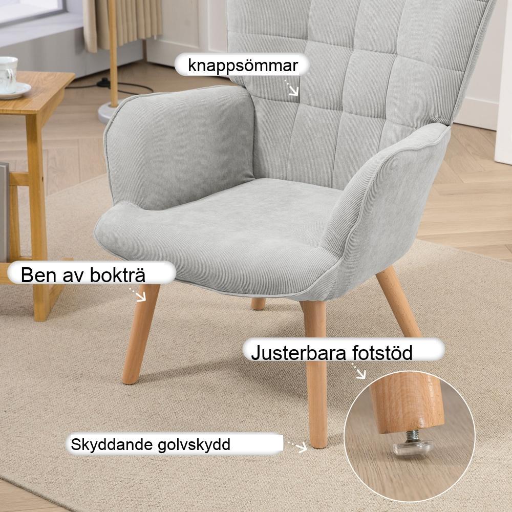 Grå manchester Wing Chair and Pall Set – Klädd loungestol med fotstöd