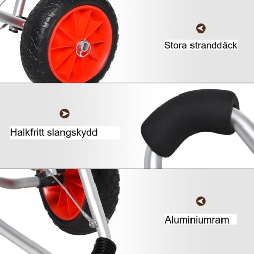 Kraftig kajakvagn i aluminium med PU-däck – upp till 75 kg kapacitet