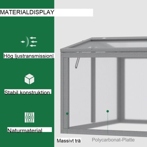 Elegant träväxthus kall ram, 90x80cm, med polykarbonatpaneler