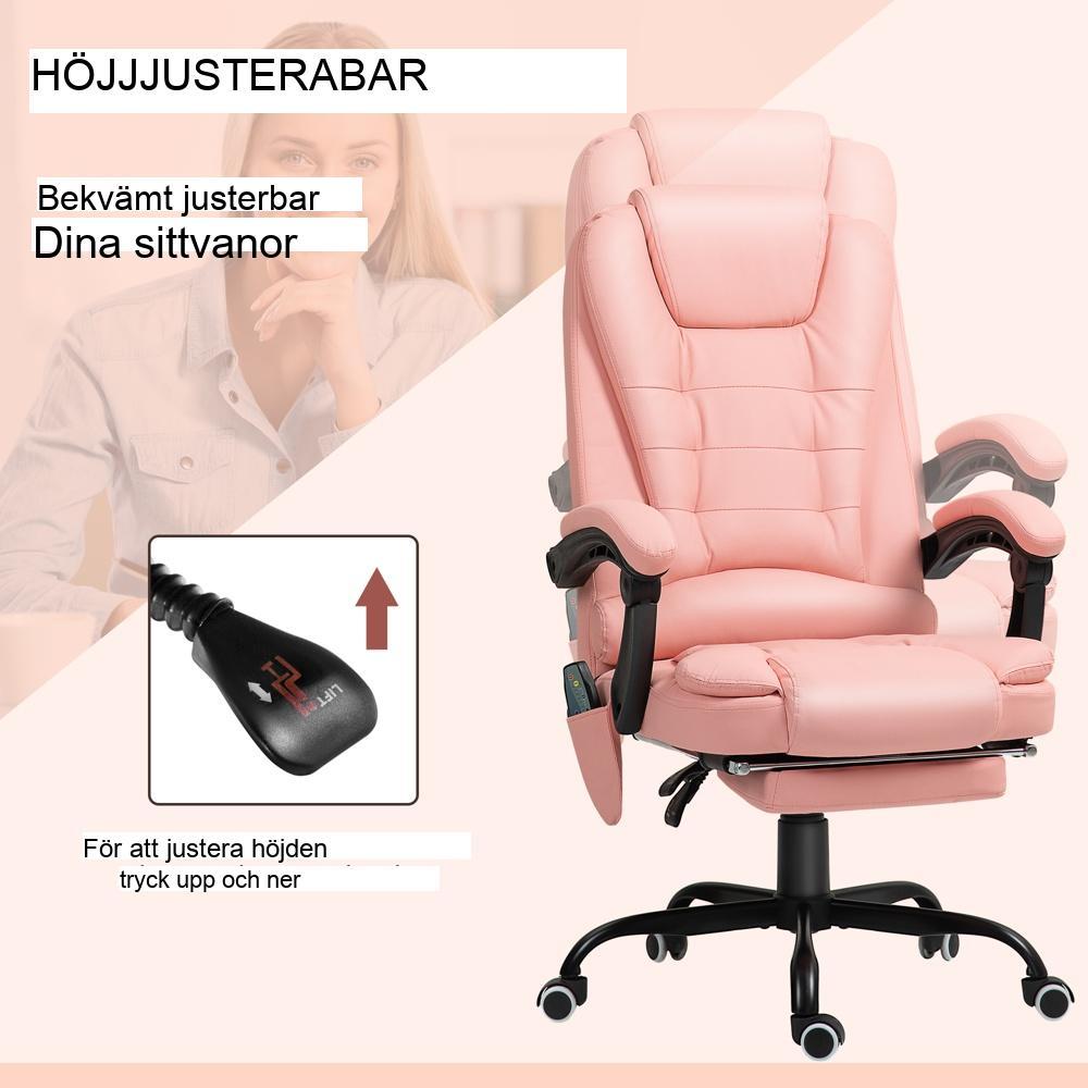 Rosa ergonomisk kontorsstol med 7-punkts massage och liggfunktion