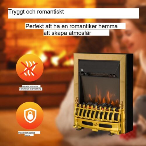 Guld Elektrisk öppen spis med Flameffekt, 1000/2000W Uppvärmning